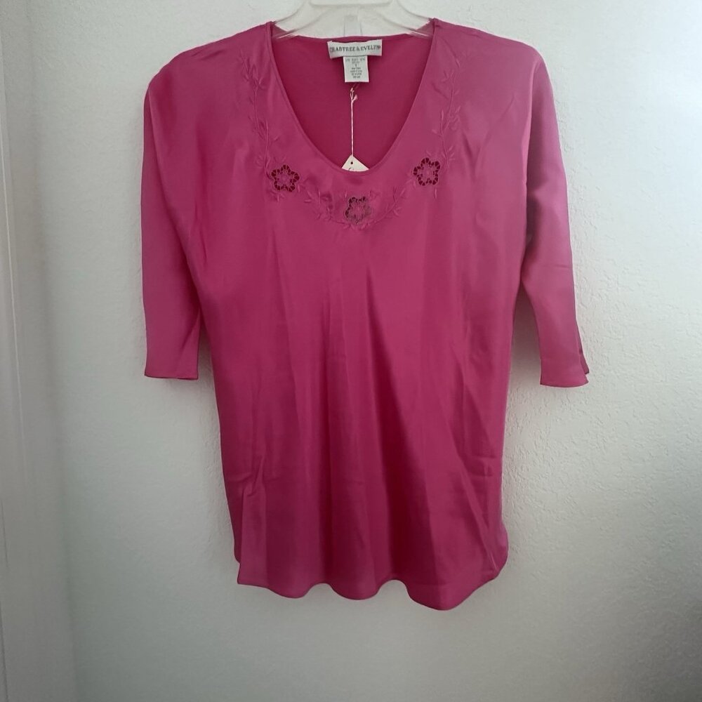 NWT Crabtree &‎ Evelyn Sleepwear Set S Hot Pink 100% Silk Old Money Coquette Vtg